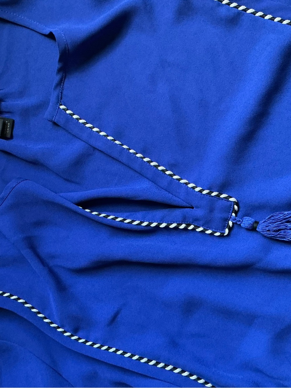 J. Crew Cobalt Blue V-Neck Tassel Peasant Blouse - Picture 3 of 7
